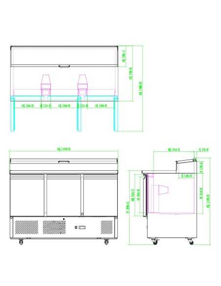 Mostrador para pizza de 3 puertas - Vitrina - cm 138 x 70 x 110,5 h