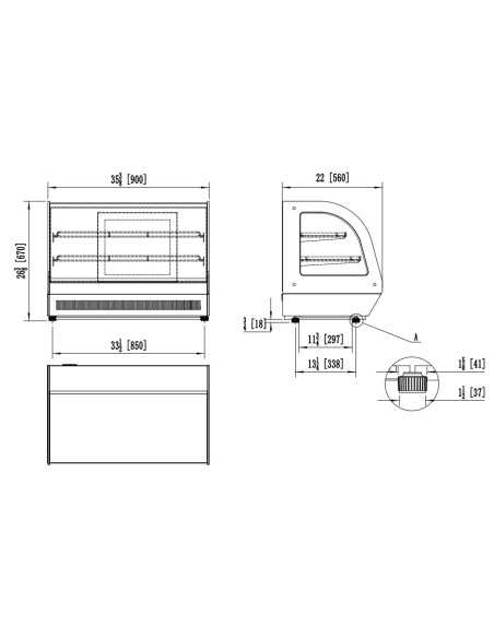 Vitrina refrigerada -  Capacidad Lt. 130 - Temperatura +2°/ +8°C - 2 estantes intermedios - Ventilado - cm 90 x 56 x 68 h