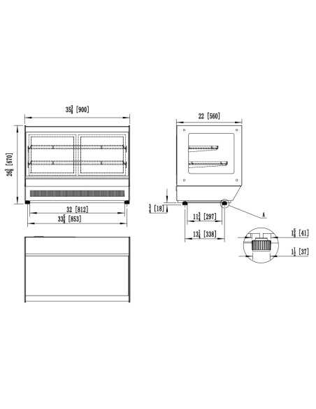 Vitrina refrigerada - Capacidad Lt. 160 - Temperatura +2°/ +8°C - 2 estantes intermedios - Ventilado - cm 90 x 56 x 68 h