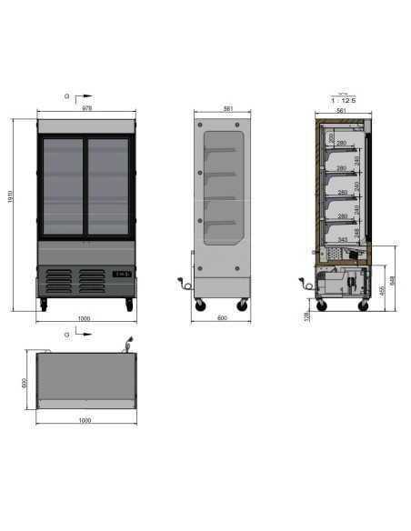 Armario mural refrigerado - Temperatura 0°/ +8°C - Ventilado - 4 estantes - cm 100 x 61 x 191 h
