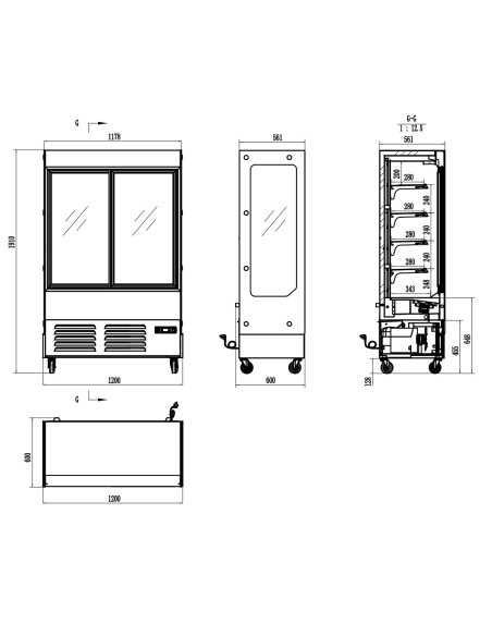 Murale refrigerato - Temp. 0°/+8°C - Per salumi e latticini - Ventilato - 4 ripiani - cm 120 x 61 x 191 h