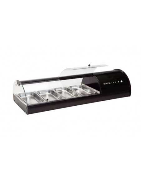 Vitrina refrigerada - Temperatura +2°C/ +6°C - N. 4 contenedores GN 1/3 - Cm 108,5 x 39,5 x 24,5 h