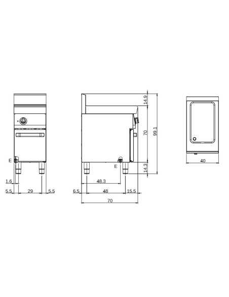 Electric cooker - Monovasca liters 40 - Power kW 7.6 - Dimensions cm 40 x 70 x 85 h