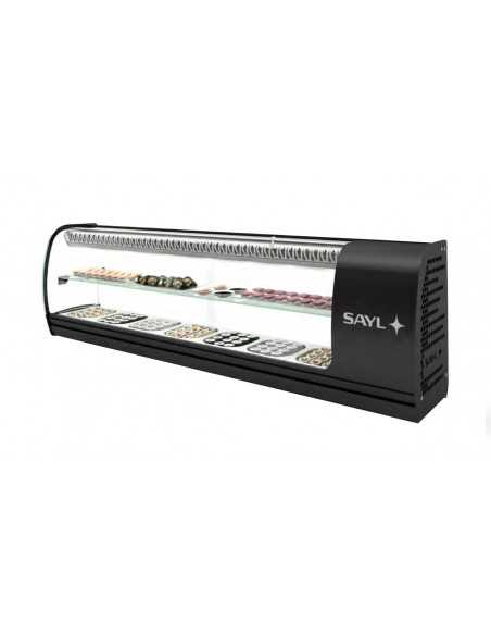 Vitrina refrigerada para sushi - Temperatura +2°/ +6°C - N° 7 contenedores GN 1/6 x 40 - Cm 135 x 26 x 40 h