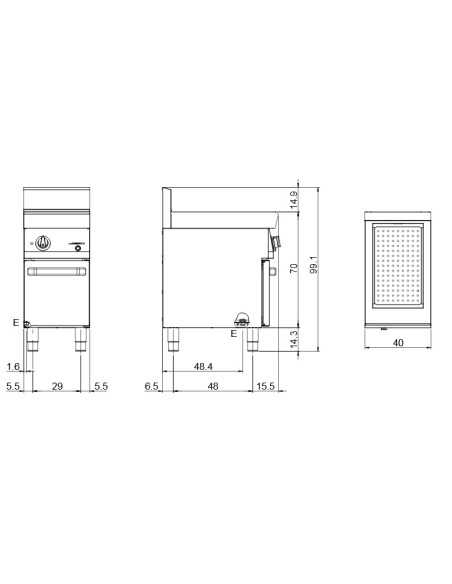 Electric bathroom - On compartment with door - 1 bathtub GN 1/1 - Power kW 1.5 - cm 40 x 70 x 85 h