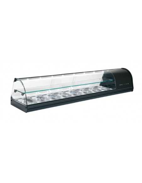 Vitrina refrigerada - Temperatura +2°/ +6°C - Contenedores n°8 x GN 1/3 H 40 - Cm 178,8 x 39,5 x 36 h