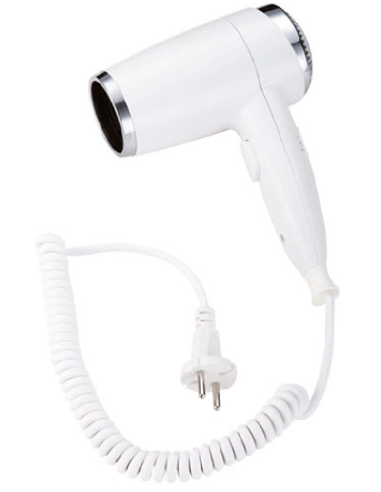 Hair dryer for hotels - For drawers - White ABS body - Dimensions 8 x 18 x 23 h cm