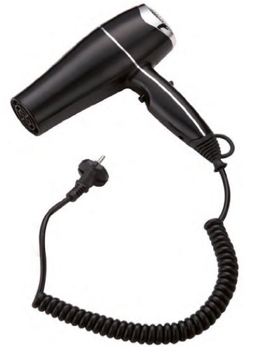 Hair dryer for hotels - For drawers - Black ABS body - Dimensions 8 x 20.5 x 25 h cm