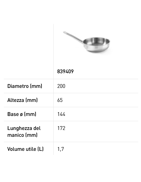 Padella "Sautè" - Con fondo incapsulato a sandwich - Senza coperchio - Manico in acciaio - Varie dimensioni