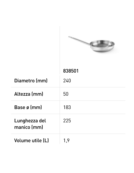 Frying pan - With bottom encapsulated sandwich - Without lid - Long steel handle - Various sizes