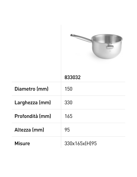 Padellino bagnomaria - Con fondo incapsulato a sandwich - Senza coperchio - mm Ø 330 x 165 x 95h
