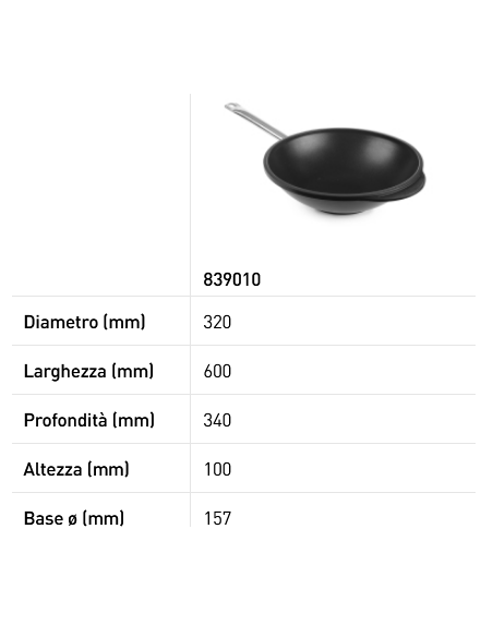 Sartén "Wok" - Fabricada en aluminio fundido - Resistente hasta 250 °C - mm Ø 320 x 100h