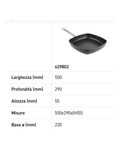 Grill pan - Made of cast aluminum - Resistant up to 250 °C - mm 550 x 290 x 55h