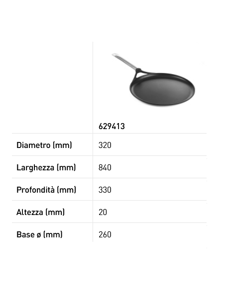 Sartén para crepes - Fabricada en aluminio fundido - Resistente hasta 250 °C - mm Ø 320 x 20h