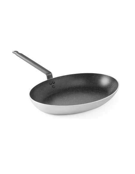 Padella ovale per pesce - In alluminio - Con fondo per induzione - Resistente fino a 250 °C - Ø 280 x 400 x 55h