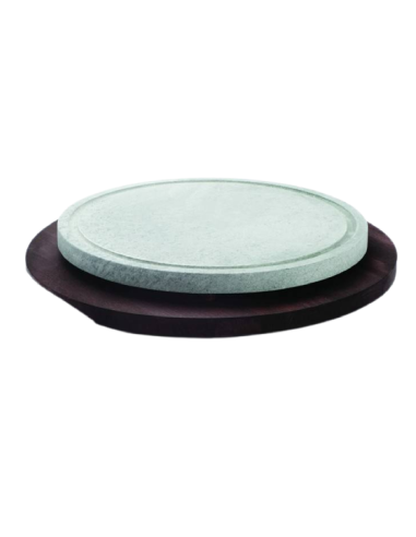 Round soapstone - Tinted wooden base - Dimensions 30 cm