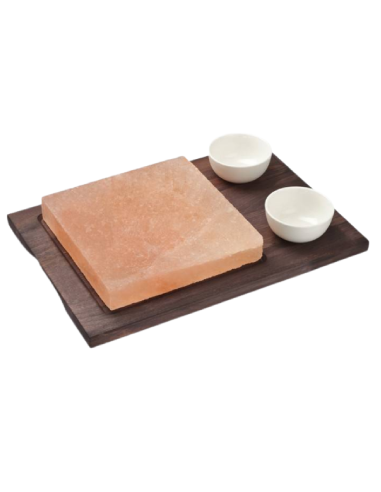 Square salt plate - Tinted wooden base - Dimensions 20 x 20 cm