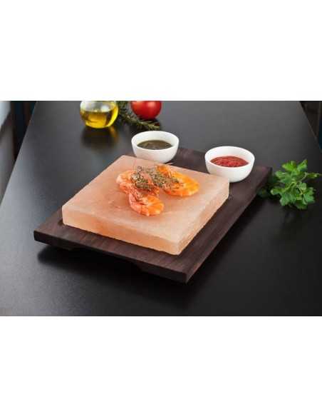 Round salt plate - Tinted wooden base - Dimensions 20 cm