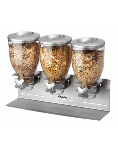 Dispensador de cereales con triple molino - Capacidad 3 x 3,5 lt - Dimensiones 54 x 17 x 39,5 h cm
