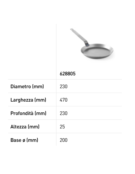 Pan for crepes - Made of laminated steel - Welded handle - mm Ø 230 x 25h