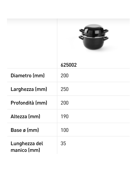 Tegame per mitili - In acciaio inox smaltato - Con coperchio - Dimensioni varie