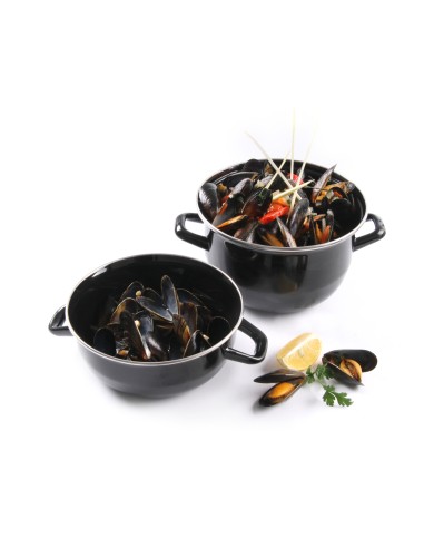 Pan for mussels - In enamelled stainless steel - With lid - Various dimensions