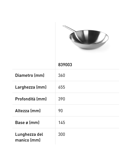 Padella "Wok" 3-PLY - Fondo piatto - Senza coperchio - mm Ø 360 x 90h