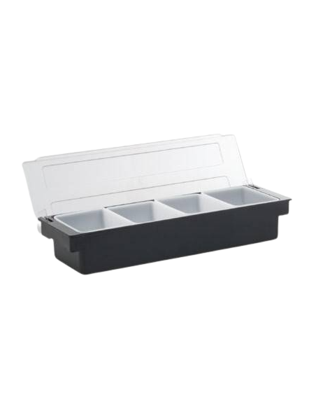 Porta condimenti in plastica - 4 comparti - Coperchio - Dimensioni cm 29.8 x 13.9 x 8.2 h