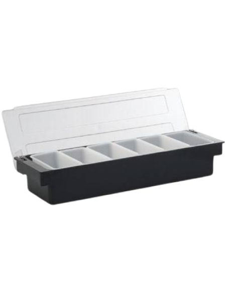 Plastic condiment holder - 6 compartments - Lid - Dimensions 29.8 x 13.9 x 8.2 h cm
