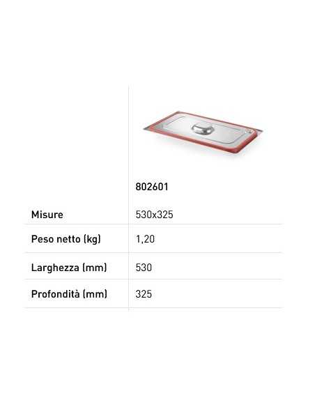 Tapa para bandejas GN 1/1 - Línea Kitchen - Con borde de silicona - Acero inoxidable - mm 530 x 325