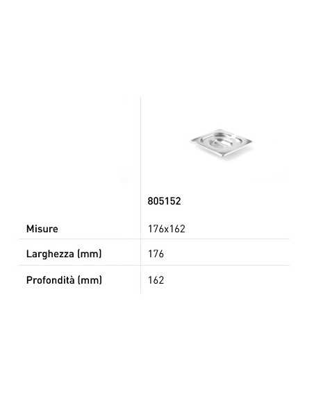 Coperchio per teglie GN 1/6 - Con scanso per cucchiaio - Acciaio inossidabile - mm 176 x 162