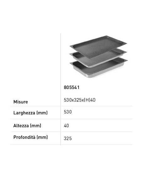 Teglia Gastronorm GN 1/1 - Antiaderente - Altezze varie - mm 530 x 325
