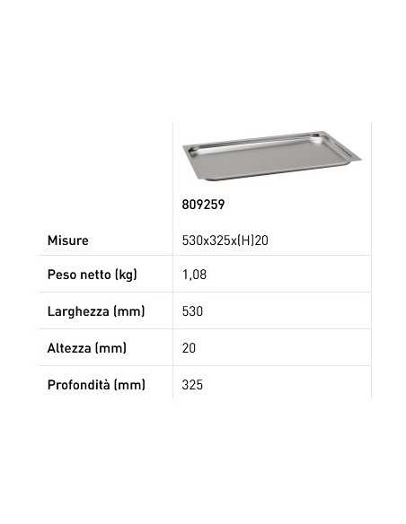 Teglia Gastronorm GN 1/1 - Profi Line - Altezze varie - mm 530 x 325