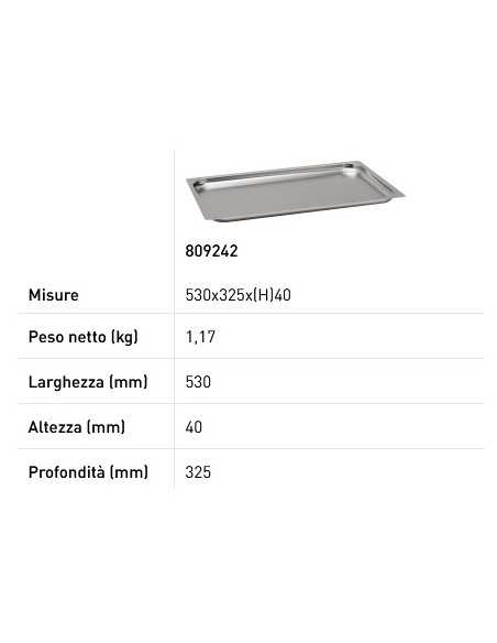 Bandeja Gastronorm GN 1/1 - Profi Line - Varias alturas - mm 530 x 325