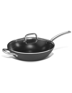 Wok in ferro - Antiaderente - Coperchio in vetro -...