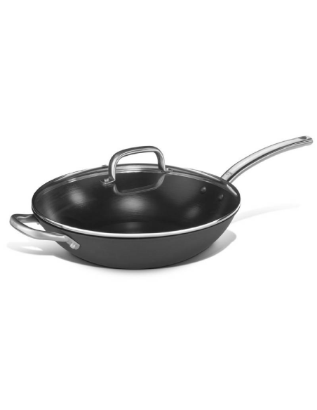 Wok in ferro - Antiaderente - Coperchio in vetro - Dimensioni cm 32 Ø x 8 h