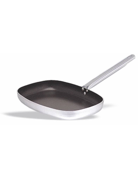 Padella rettangolare - Per pesce - Alluminio antiaderente - Manico acciaio inox - cm 38 x 26 x 5 h