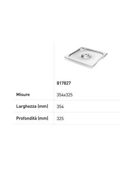 Lid for GN 2/3 trays - With recesses for handles - Stainless steel - mm 354 x 325