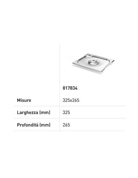 Lid for GN 1/2 trays - With recesses for handles - Stainless steel - mm 325 x 265