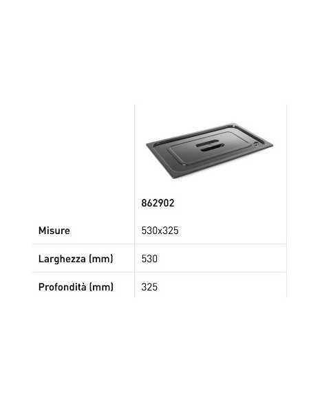 Coperchio per teglie GN 1/1 - In policarbonato nero - mm 530 x 325