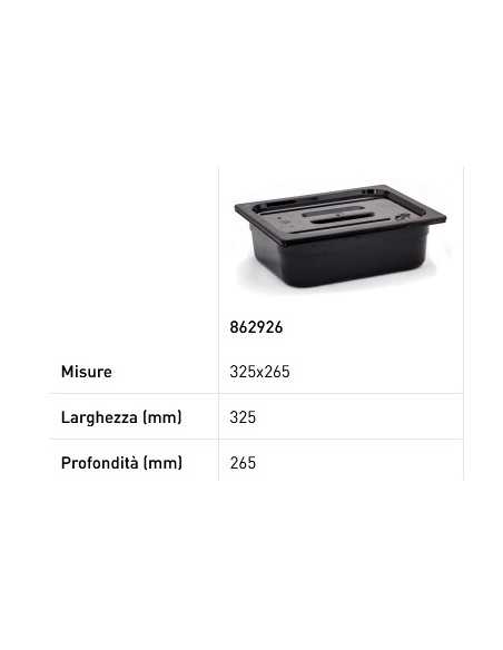 Coperchio per teglie GN 1/2 - In policarbonato nero - mm 325 x 265