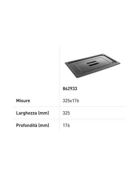 Coperchio per teglie GN 1/3 - In policarbonato nero - mm 325 x 176