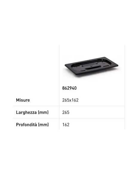 Lid for GN 1/4 trays - In black polycarbonate - mm 265 x 162