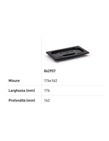 Tapa para bandejas GN 1/6 - En policarbonato negro - mm 176 x 162