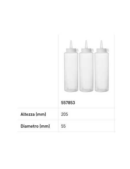 Tris of dosing bottles - Capacity 0.35 - Transparent - mm Ø 55 x 205
