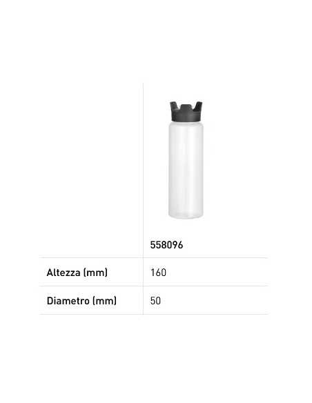 Frasco dosificador para salsas - Antigoteo - Transparente - Tapón dosificador especial - mm Ø 50 x 160h