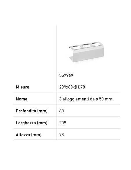 Supporto per dispenser - Per dispenser da Ø mm 50 - 3 alloggiamenti - mm 209 x 80 x 78h