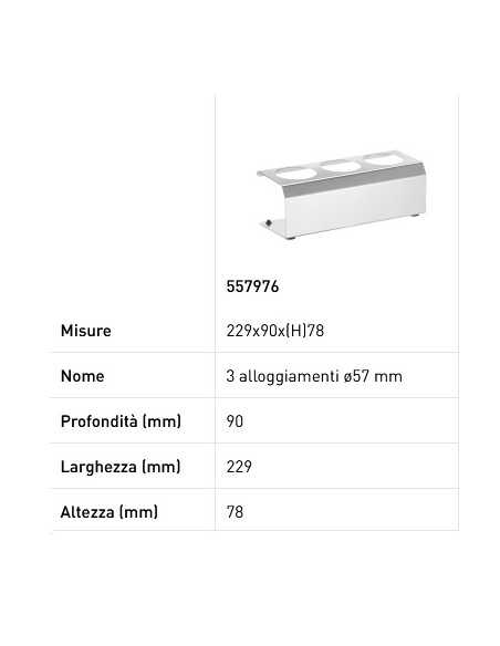 Soporte dispensador - Para dispensadores Ø mm 57 - 3 ranuras - mm 229 x 90 x 78h