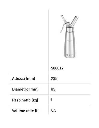 Sifone per panna Profi Line - Capacità Lt. 0.5...