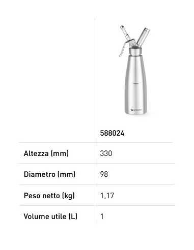 Profi Line siphon for cream - Capacity Lt. 1 -...